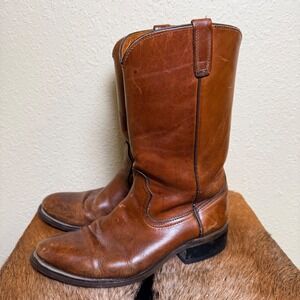 Vtg Acme Circle A Cowboy Western Boots Brown 9.5D Made USA 9096 Rubber Sole Farm